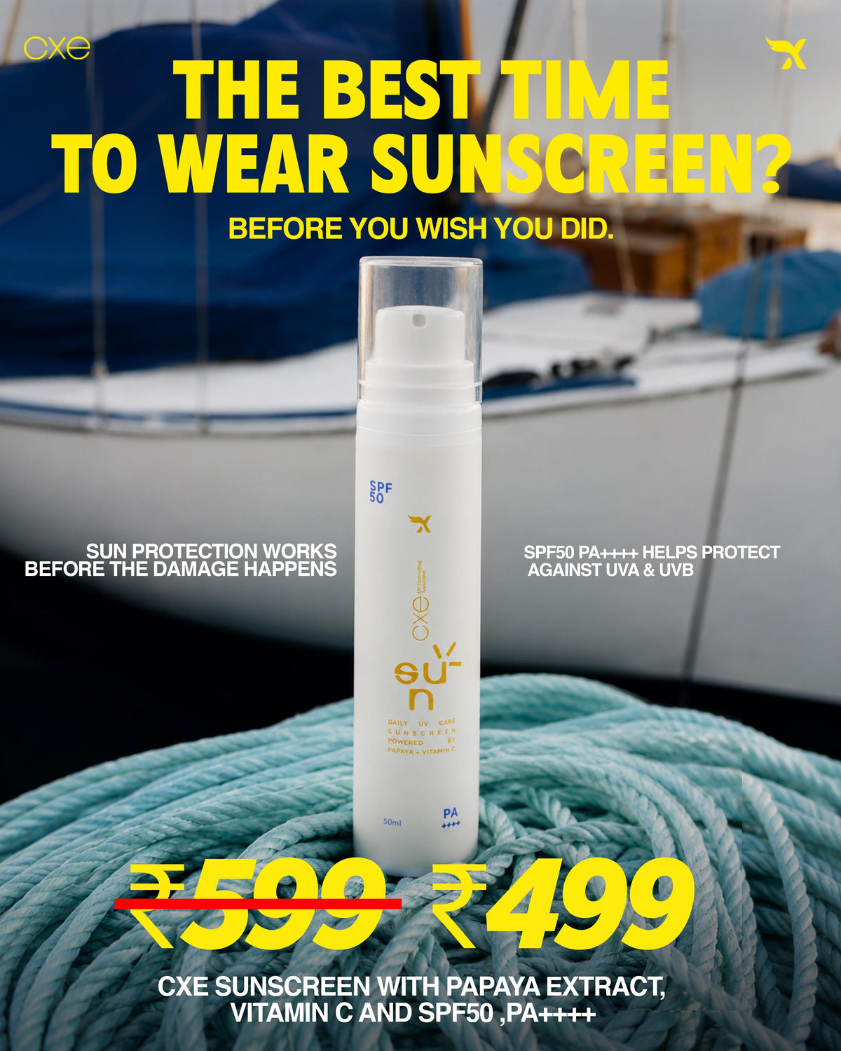 CXE Sunscreen SPF50 | PA ++++ with Vitamin C and Papaya Extracts