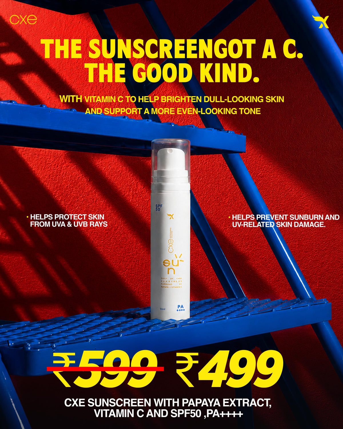 CXE Sunscreen SPF50 | PA ++++ with Vitamin C and Papaya Extracts