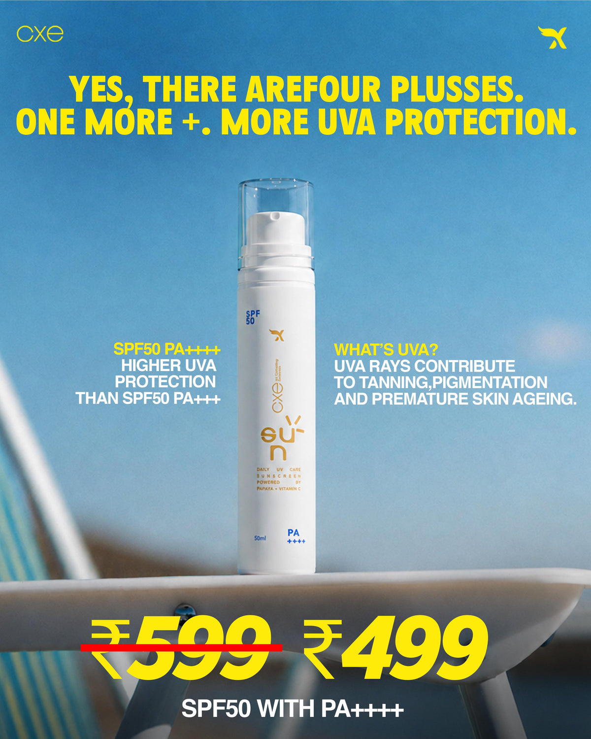 CXE Sunscreen SPF50 | PA ++++ with Vitamin C and Papaya Extracts