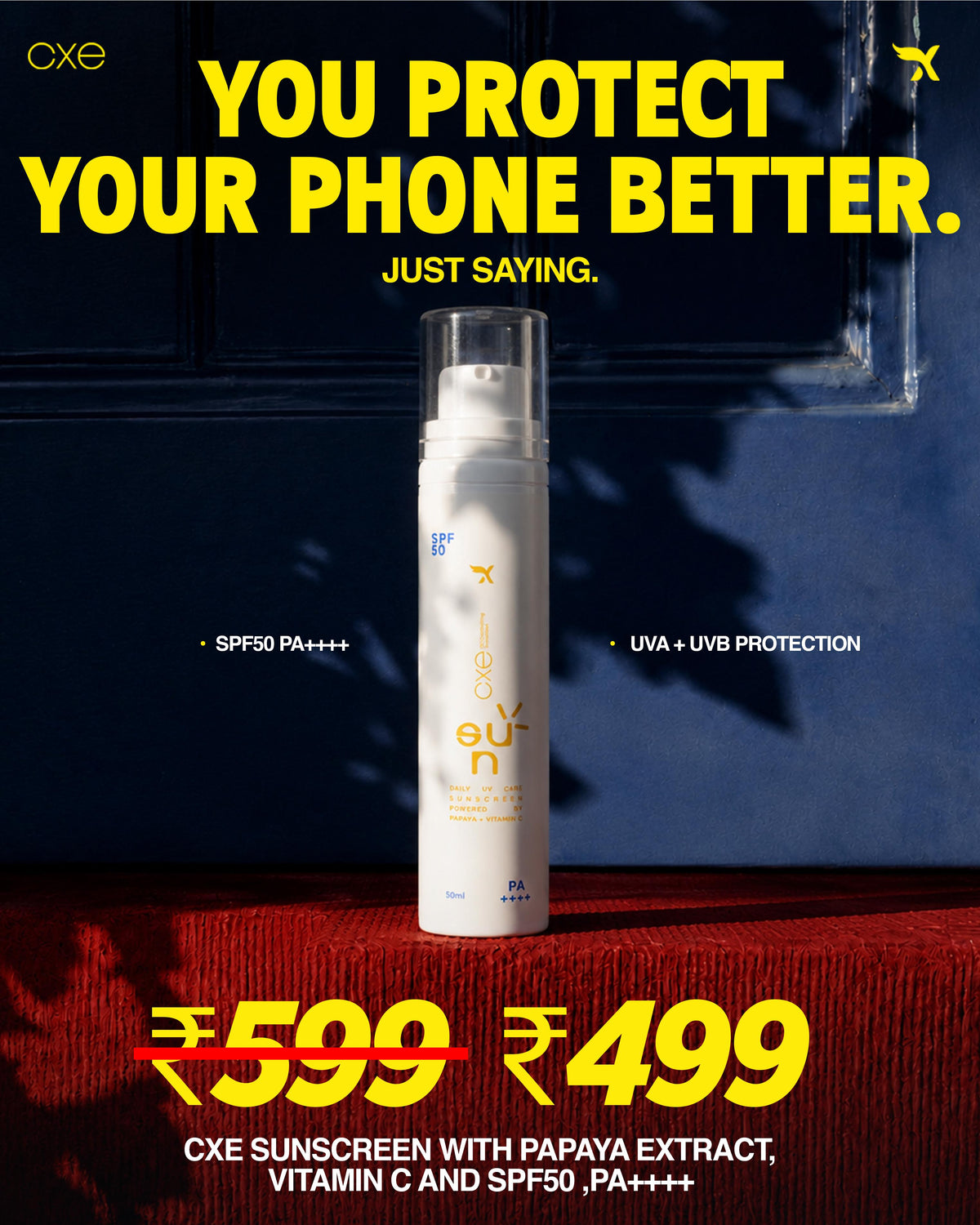 CXE Sunscreen SPF50 | PA ++++ with Vitamin C and Papaya Extracts