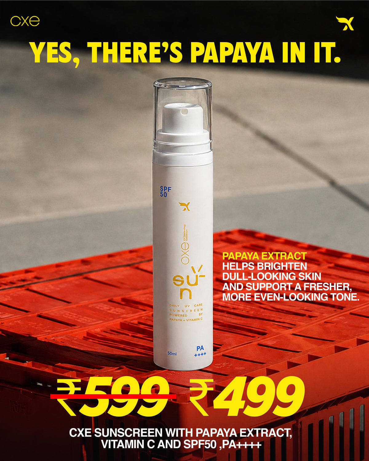 CXE Sunscreen SPF50 | PA ++++ with Vitamin C and Papaya Extracts